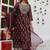 light wine rayon printed embroidered anarkali kurta pant set