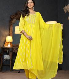 Anarkali rayon printed embroidered kurta pant and dupatta set for women and girls