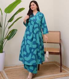 A-line rayon printed kurta with pant for women and girls ethnic wear