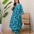 blue rayon printed a line kurta with pant set