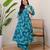 blue rayon printed a line kurta with pant set