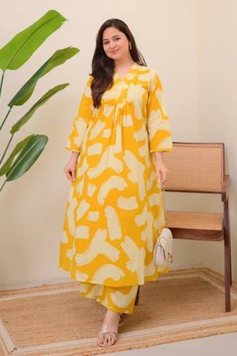 A-line rayon printed kurta with pant for women and girls ethnic wear