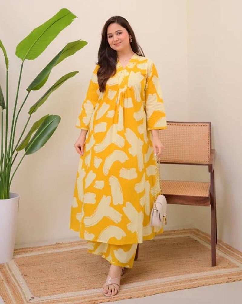 A-line rayon printed kurta with pant for women and girls ethnic wear