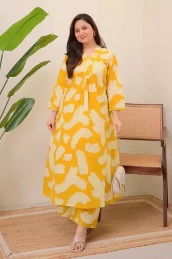 A-line rayon printed kurta with pant for women and girls ethnic wear