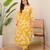light yellow rayon printed a line kurta with pant set