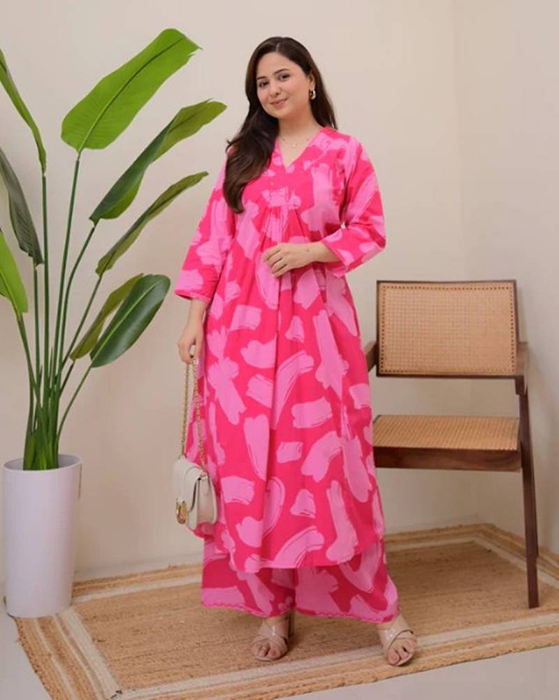 A-line rayon printed kurta with pant for women and girls ethnic wear