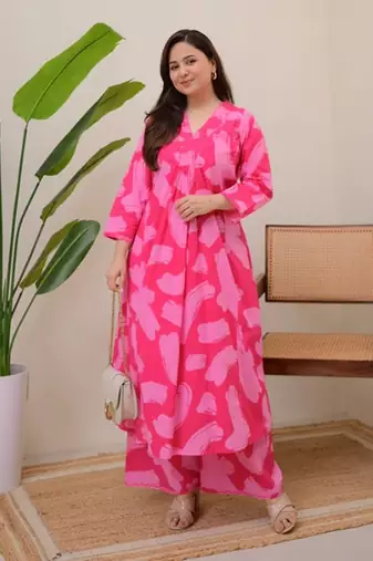 A-line rayon printed kurta with pant for women and girls ethnic wear