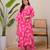 pink rayon printed a line kurta with pant set