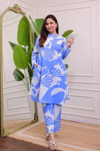 A-line rayon printed kurta with pant for women and girls ethnic wear