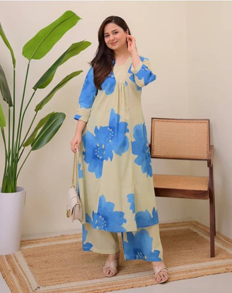 A-line rayon printed kurta with pant for women and girls ethnic wear
