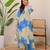 blue a line rayon floral printed kurta pant set for women	