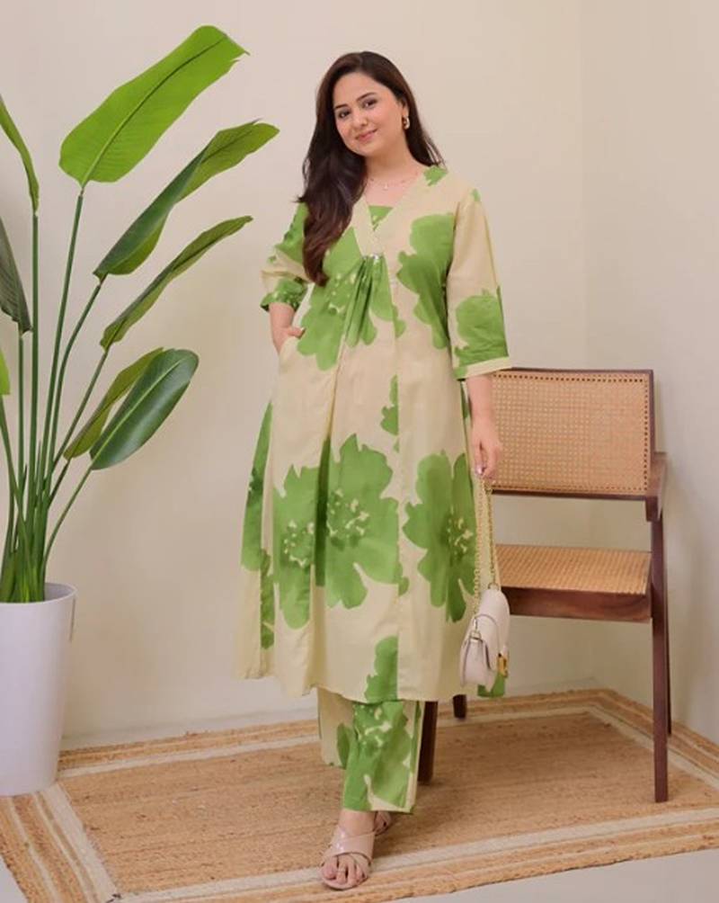 A-line rayon printed kurta with pant for women and girls ethnic wear