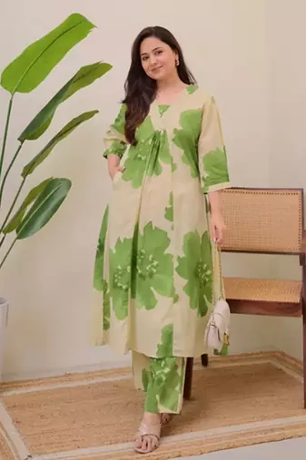 A-line rayon printed kurta with pant for women and girls ethnic wear