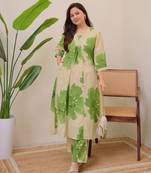 green a line rayon floral printed kurta pant set for women