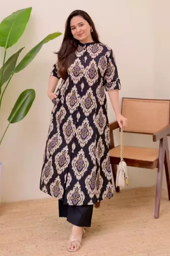 A-line rayon printed kurta with pant for women and girls ethnic wear