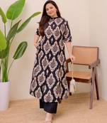 black a line rayon printed kurta with pant set for women