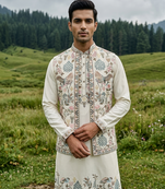 off white silk kurta jacket set with embroidery