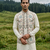 off white silk kurta jacket set with embroidery
