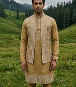 mustard silk kurta jacket set with embroidery