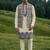 off white silk men's kurta jacket set with sequins work