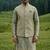 green silk mens kurta jacket set with thread sequins