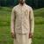 dark beige silk mens kurta jacket set with thread design