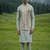 dark grey silk mens kurta jacket set with thread sequins