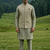 green silk mens kurta jacket set with thread sequins