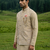 dark beige silk mens kurta jacket set with thread design