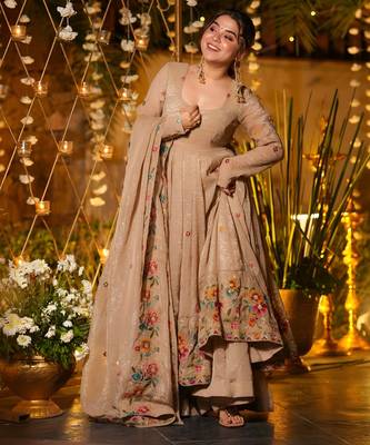 beige embroidered crunchy silk party wear sharara set 2