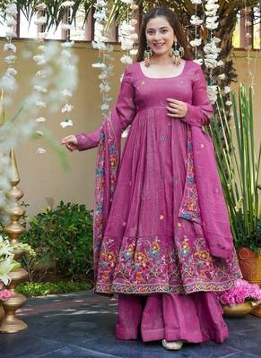 dusty rose embroidered crunchy silk party wear sharara set 1