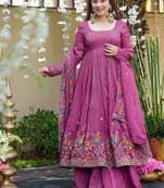 dusty rose embroidered crunchy silk party wear sharara set