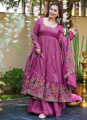 dusty rose embroidered crunchy silk party wear sharara set 2