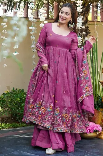 dusty rose embroidered crunchy silk party wear sharara set