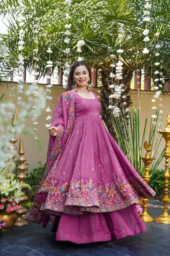 dusty rose embroidered crunchy silk party wear sharara set