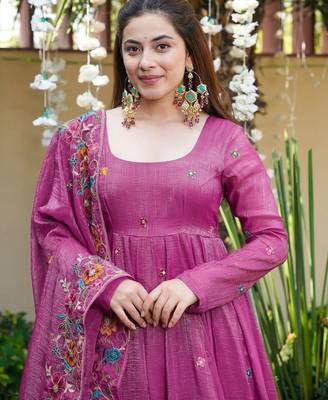 dusty rose embroidered crunchy silk party wear sharara set 4