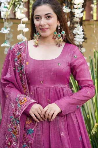 dusty rose embroidered crunchy silk party wear sharara set