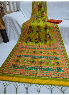 Digital print assami silk saree with jequared unstitched blouse and beautiful multicoloured thred work at pallu 2