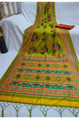Digital print assami silk saree with jequared unstitched blouse and beautiful multicoloured thred work at pallu