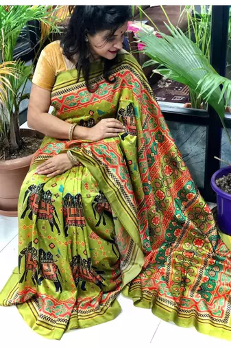 Digital print assami silk saree with jequared unstitched blouse and beautiful multicoloured thred work at pallu