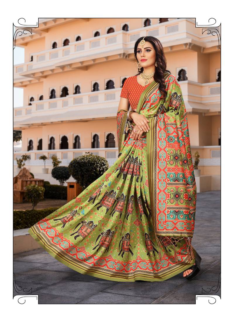 Digital print assami silk saree with jequared unstitched blouse and beautiful multicoloured thred work at pallu