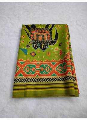 Digital print assami silk saree with jequared unstitched blouse and beautiful multicoloured thred work at pallu 6