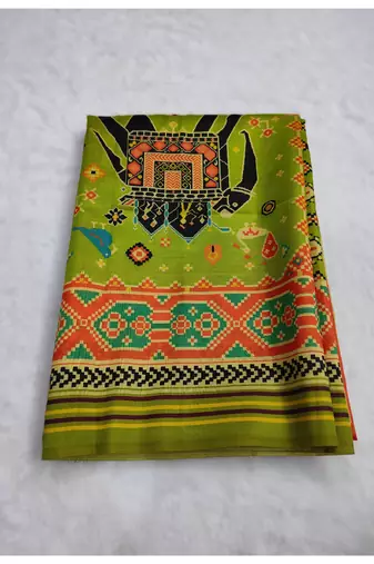 Digital print assami silk saree with jequared unstitched blouse and beautiful multicoloured thred work at pallu