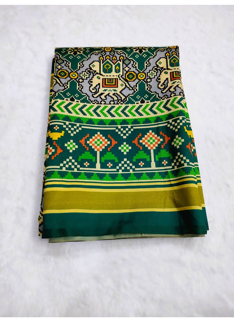 Digital print assami silk saree with jequared unstitched blouse and beautiful multicoloured thred work at pallu