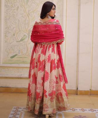 pink silk embroidered zari sequins gown and dupatta 2