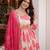 Pink silk embroidery zari sequins flared gown with heavy dupatta