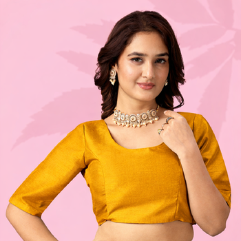 mustard yellow art silk saree with hand embroidery & sequin detailing 5