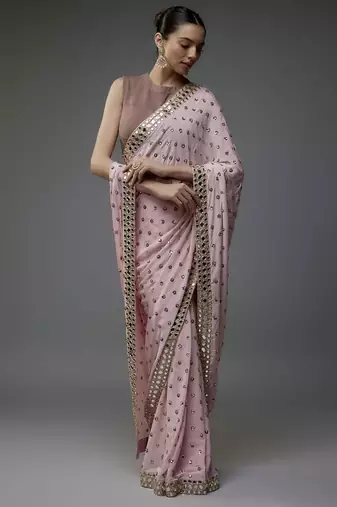 Light Pink Color Sequins Butti and Embroidery Work Georgette Saree