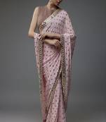 light pink georgette saree with sequins butti and embroidery work