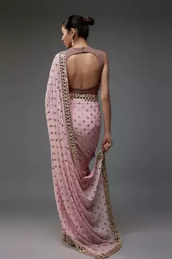 light pink georgette saree with sequins butti and embroidery work
